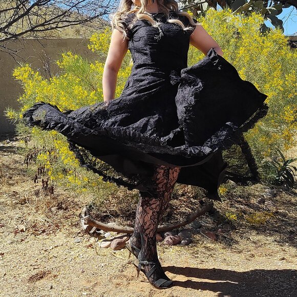 Vintage 80s-90s Black Lace Dress Fredericks Hollywood Handkerchief Goth Prom L - Picture 10 of 17